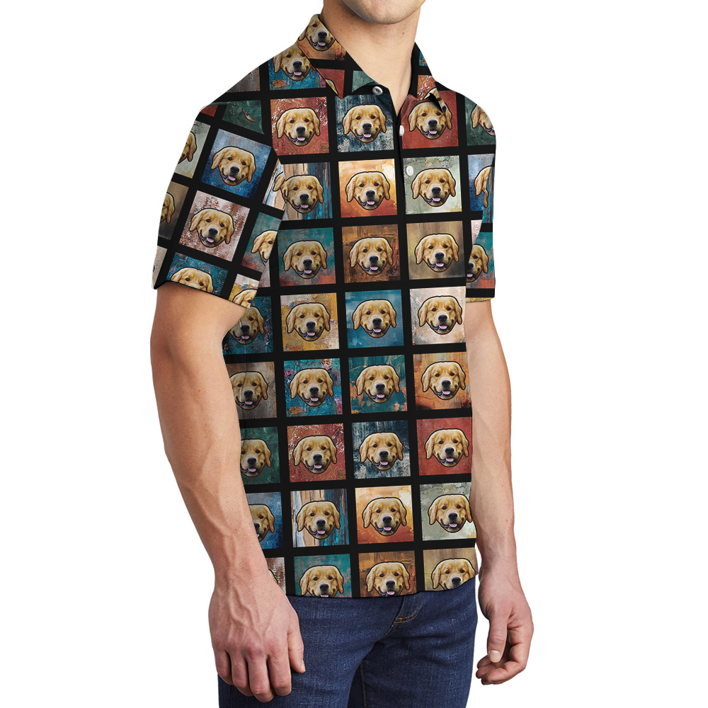 Pup Pattern Custom Hawaiian Polo Shirt with Dog Face