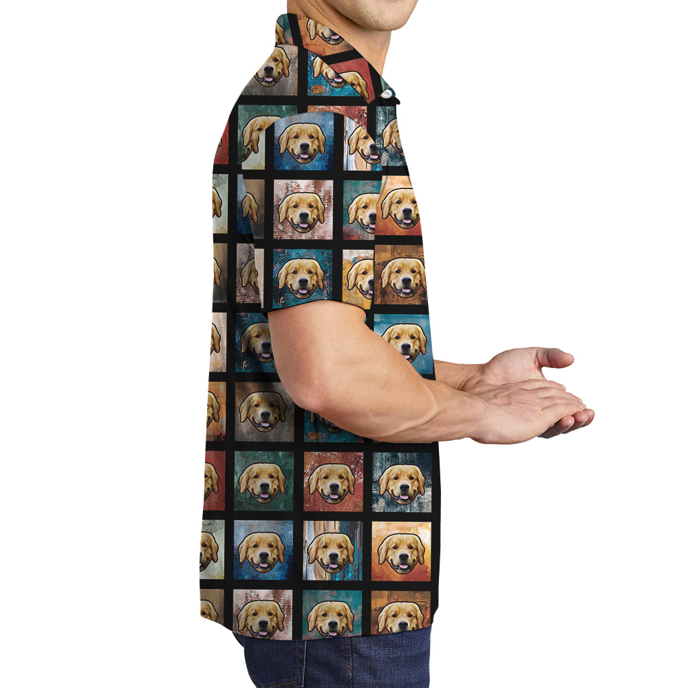 Pup Pattern Custom Hawaiian Polo Shirt with Dog Face