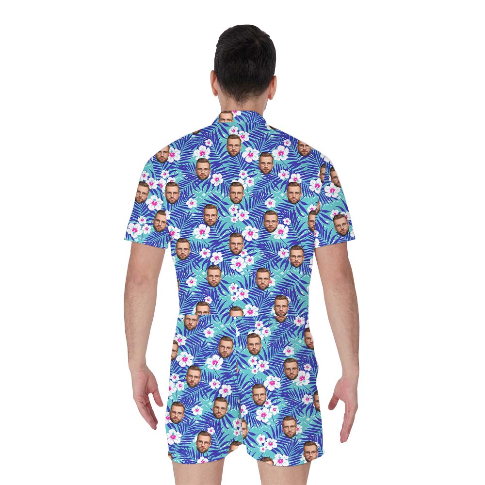 Custom Face Men's Hawaiian Romper With Floral Print