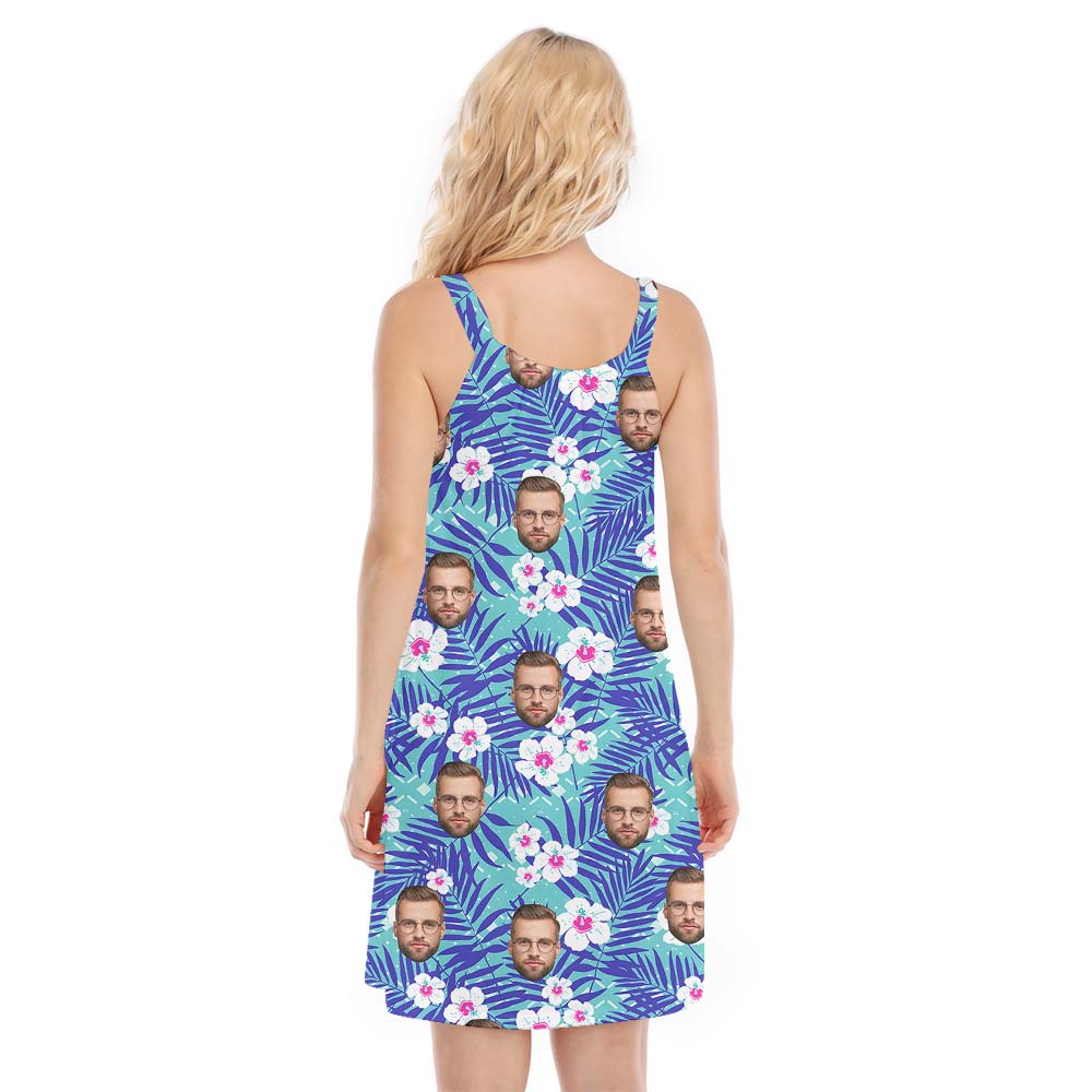 Custom Face Floral Blue Women's Cami Dress