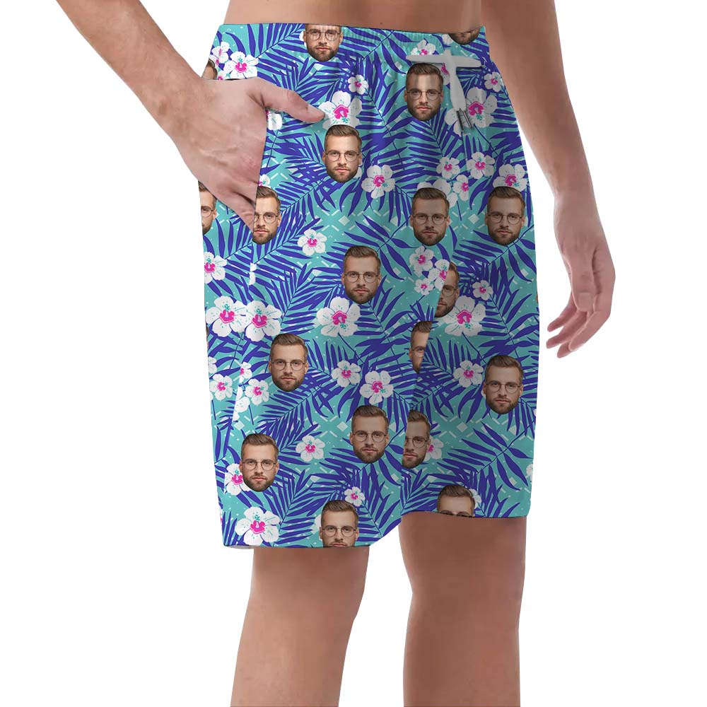 Custom Face Blue Tropical Men's Hawaiian Shorts
