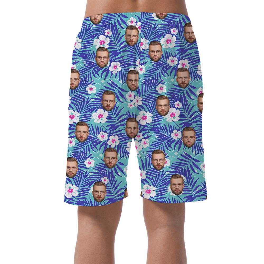 Custom Face Blue Tropical Men's Hawaiian Shorts