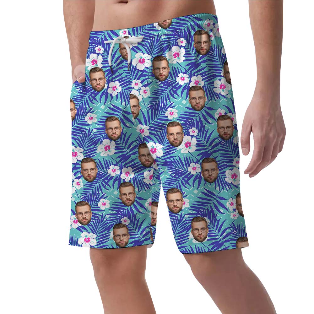 Custom Face Blue Tropical Men's Hawaiian Shorts