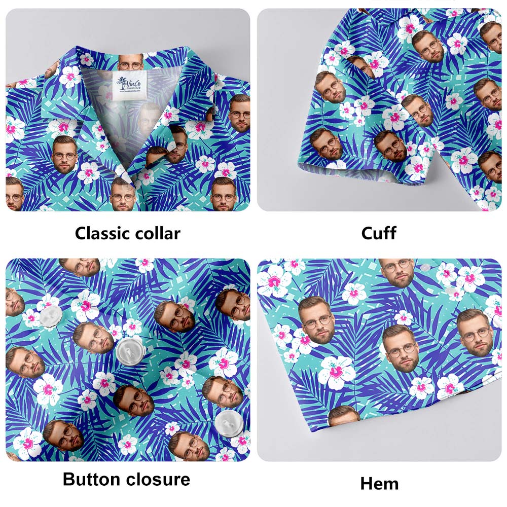 Custom Face Tropical Flower Hawaiian Button Up Shirt