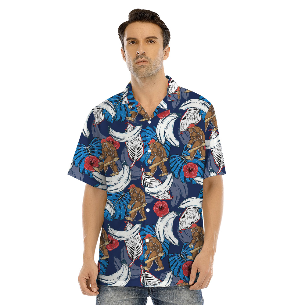 Funny Bigfoot Baseball Tropical Blue Matching Family Hawaiian Outfits