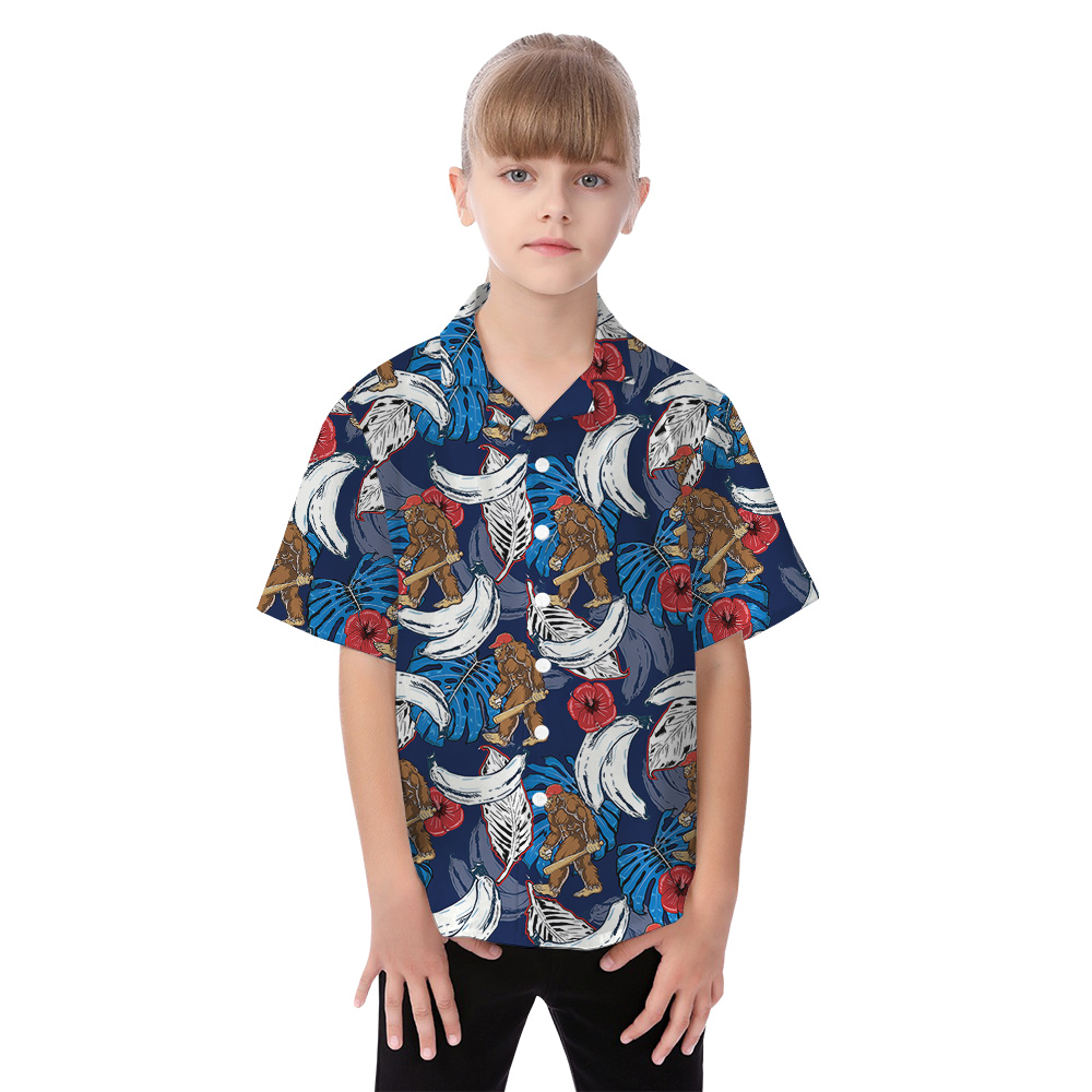 Funny Bigfoot Baseball Tropical Blue Matching Family Hawaiian Outfits