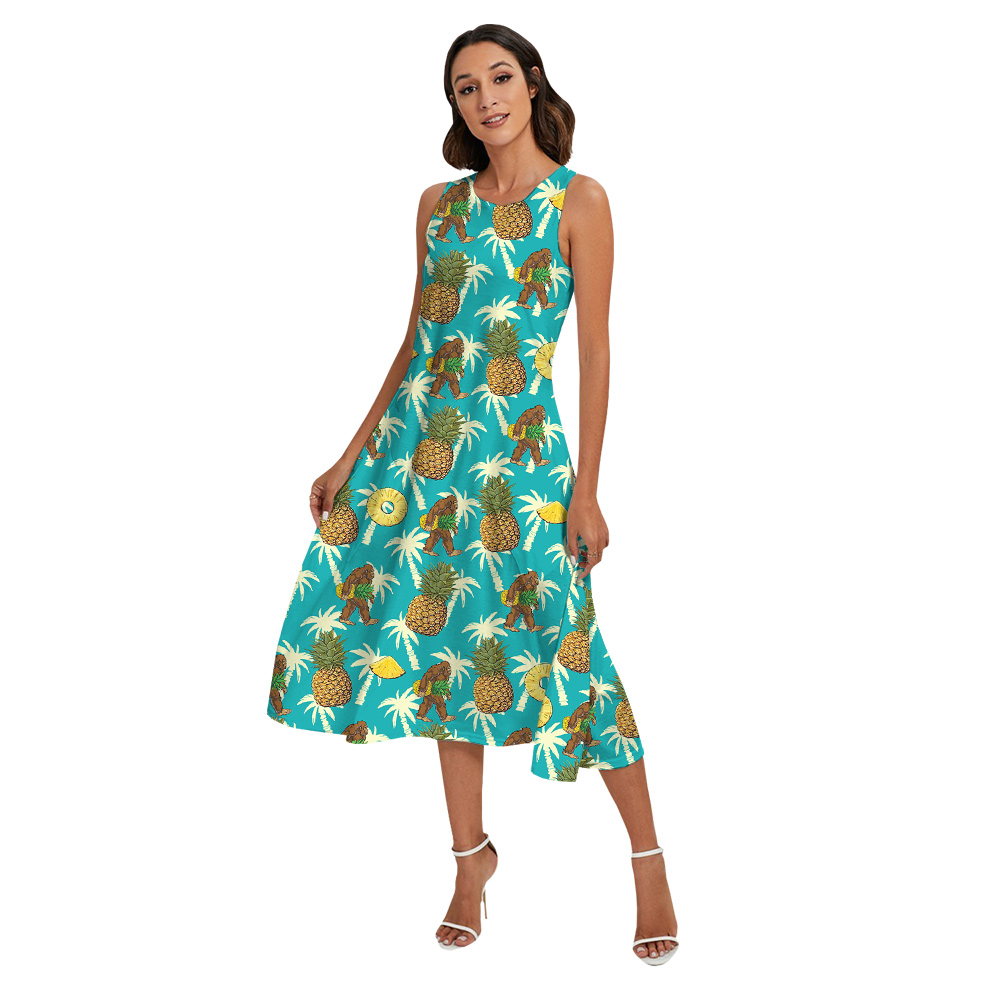 Funny Bigfoot Pineapple Vintage Palm Tree Matching Family Hawaiian Outfits