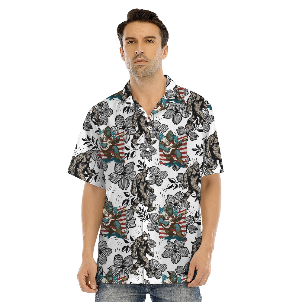 American Flag Bigfoot Floral Matching Family Hawaiian Outfits
