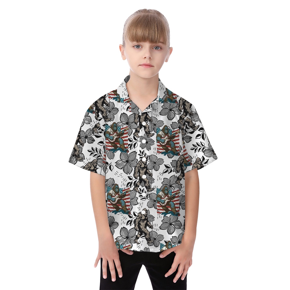 American Flag Bigfoot Floral Matching Family Hawaiian Outfits