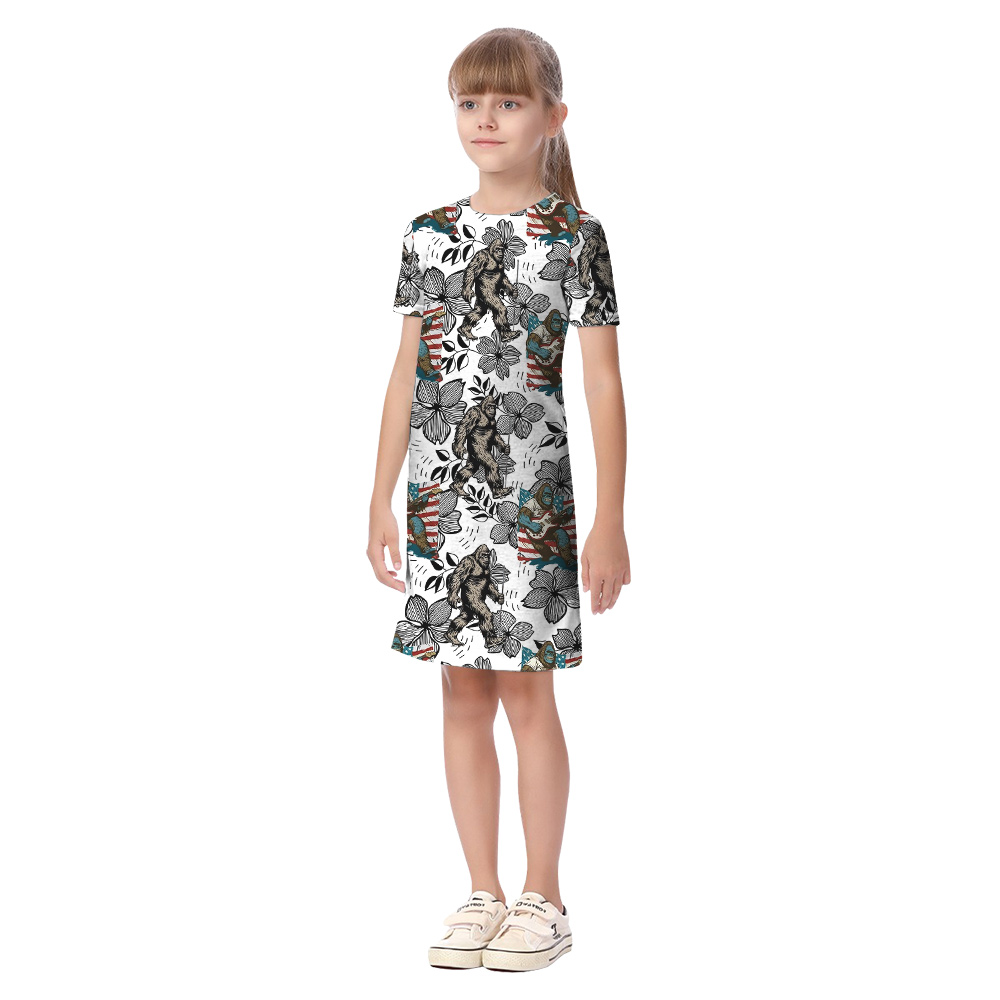 American Flag Bigfoot Floral Matching Family Hawaiian Outfits