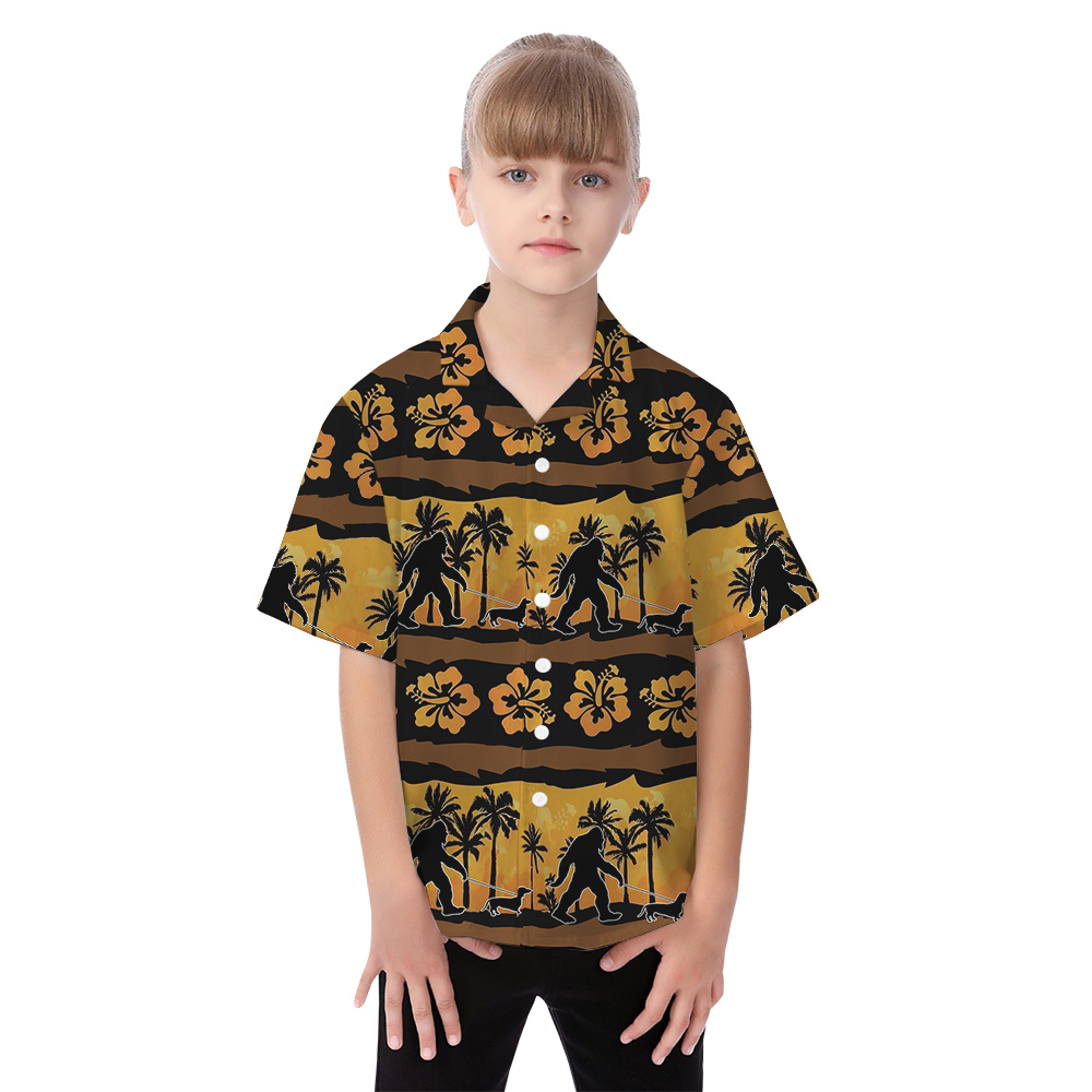 Vintage Bigfoot Walking Dachshund Hibiscus Matching Family Hawaiian Outfits
