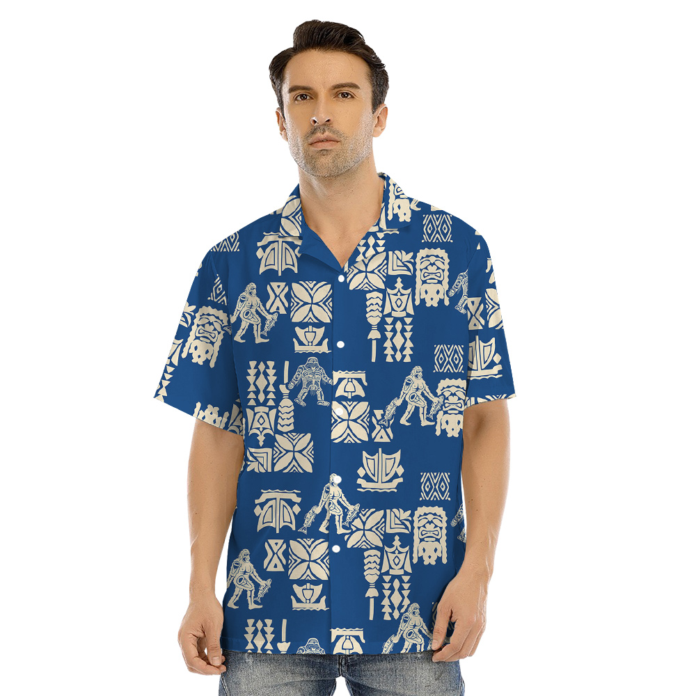Vintage Tiki Sasquatch Navy Matching Family Hawaiian Outfits