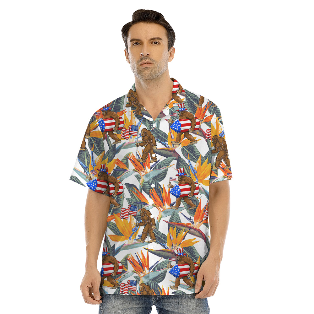 4th Of July Bigfoot Floral Family Matching Hawaiian Outfits