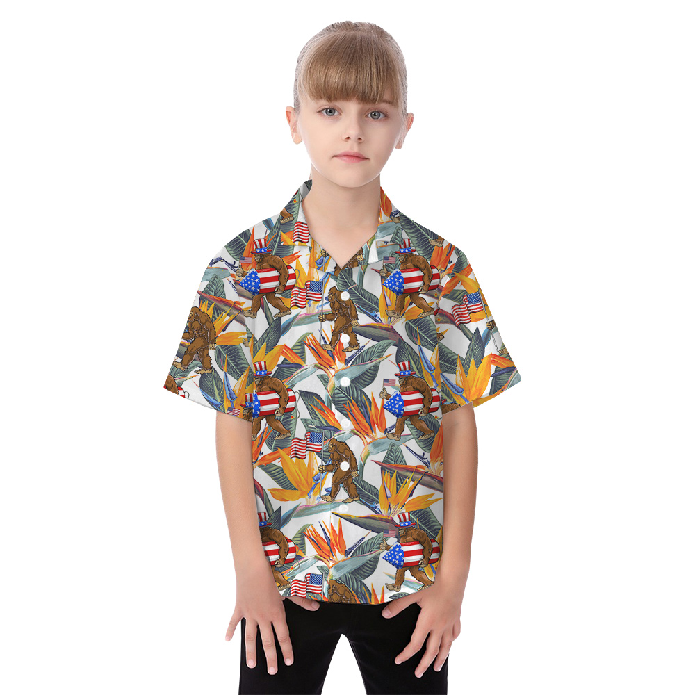 4th Of July Bigfoot Floral Family Matching Hawaiian Outfits