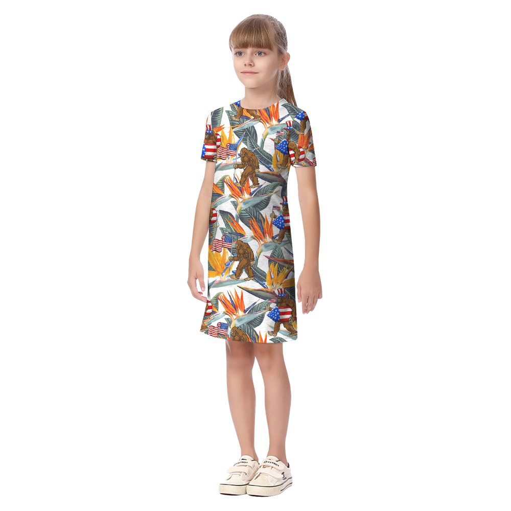 4th Of July Bigfoot Floral Family Matching Hawaiian Outfits