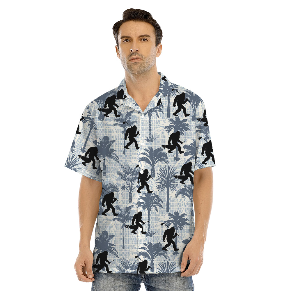 Tropical Palm Tree Bigfoot Golf Blue Matching Family Hawaiian Outfits