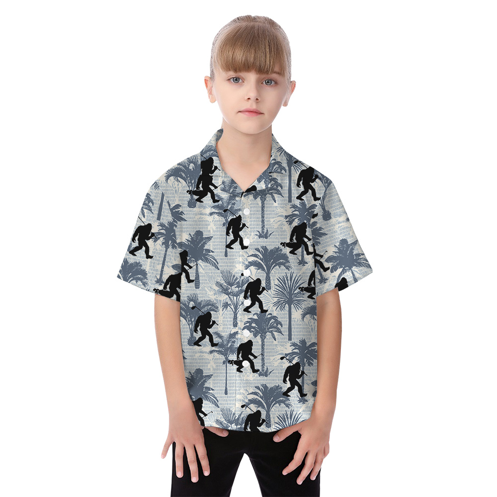 Tropical Palm Tree Bigfoot Golf Blue Matching Family Hawaiian Outfits