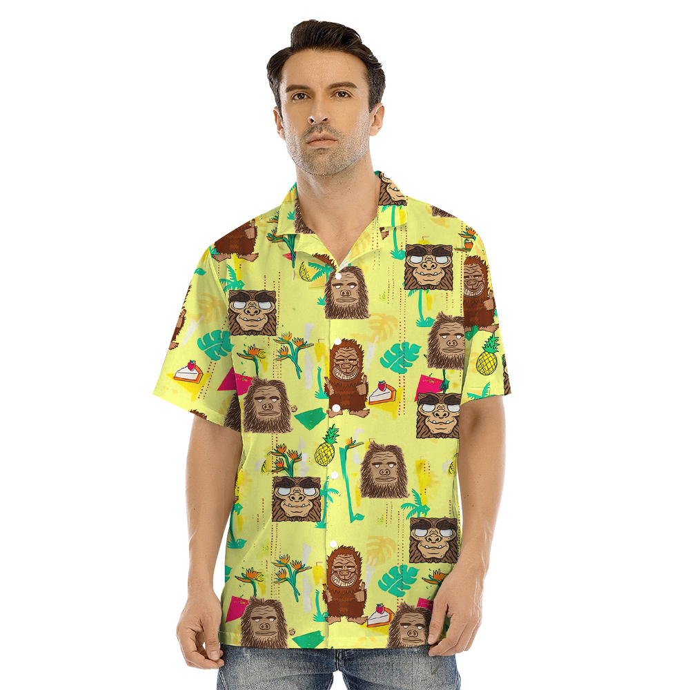 Funny Tiki Bigfoot Yellow Matching Family Hawaiian Outfits For Family