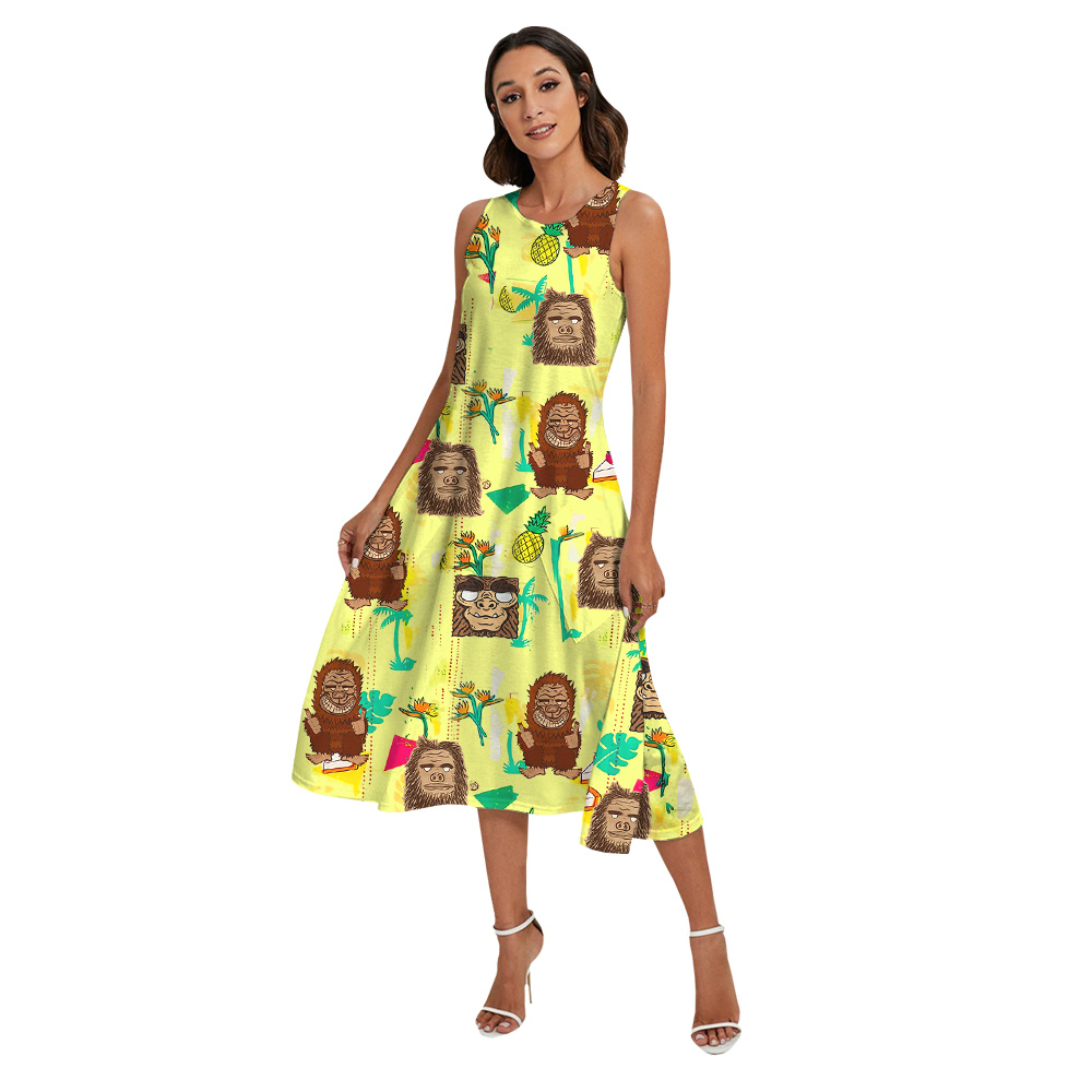 Funny Tiki Bigfoot Yellow Matching Family Hawaiian Outfits For Family