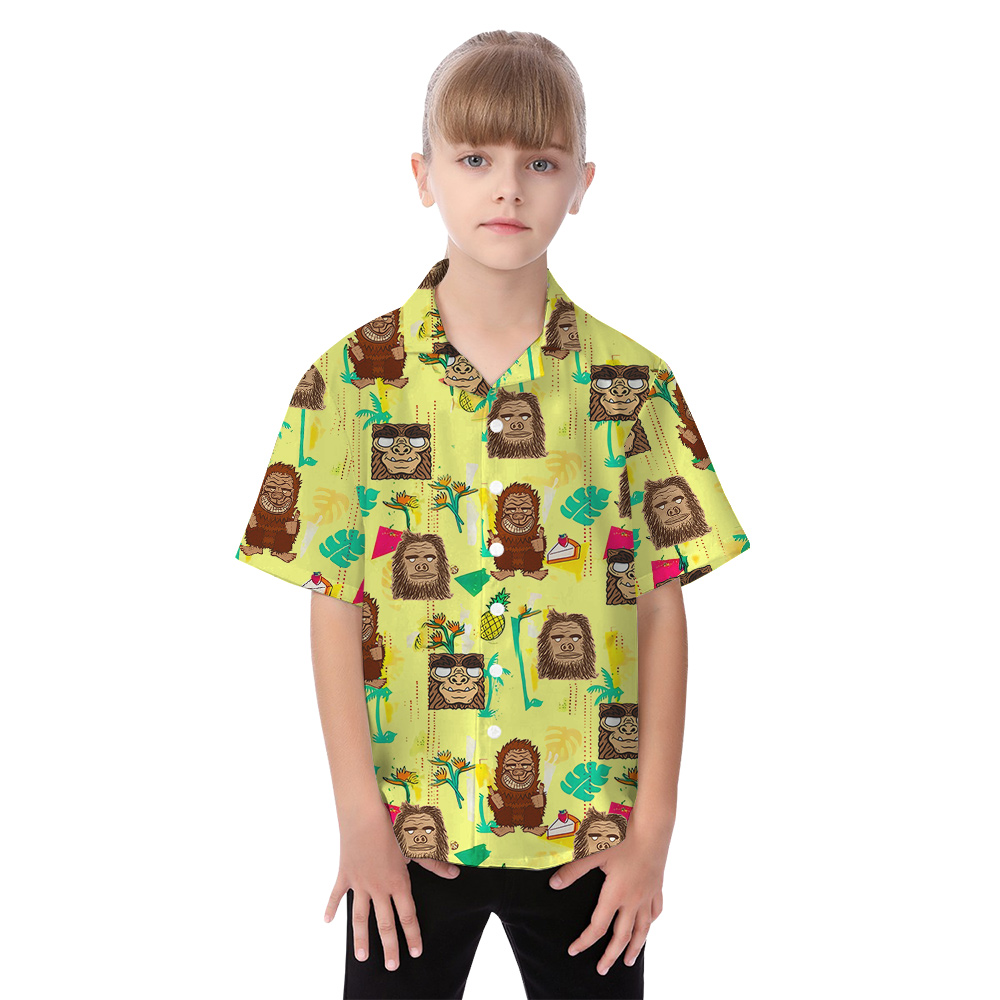 Funny Tiki Bigfoot Yellow Matching Family Hawaiian Outfits For Family
