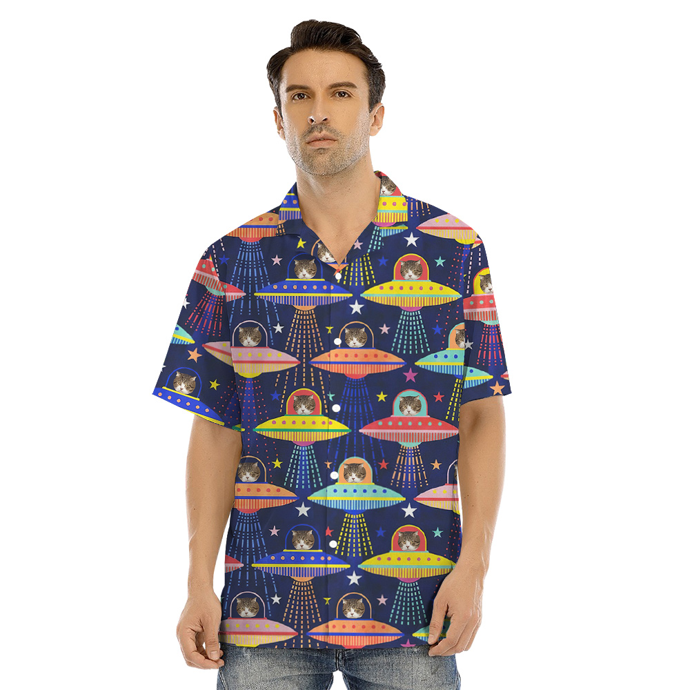 Cat Aliens Matching Family Hawaiian Outfits with Custom Pet Face