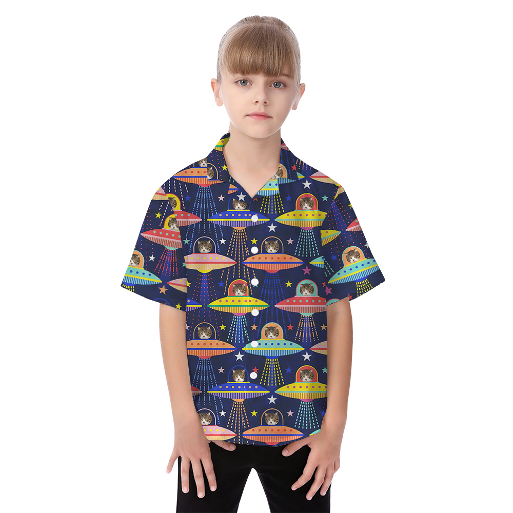 Cat Aliens Matching Family Hawaiian Outfits with Custom Pet Face