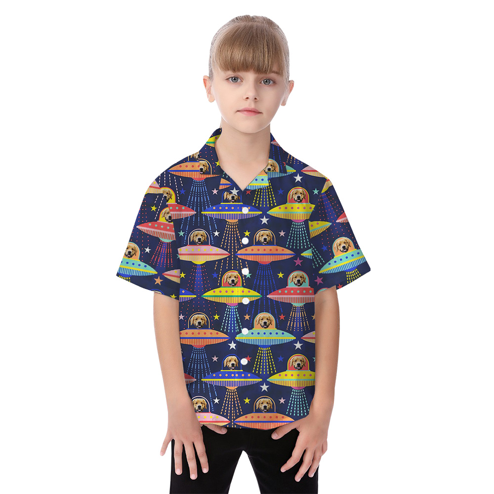 Dog Encounter Matching Family Hawaiian Outfits with Dog Face
