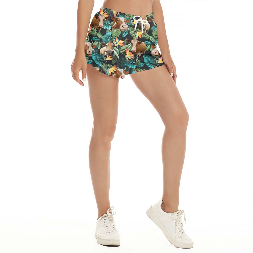 Summer Hawaiian Shorts Women Cow Matching