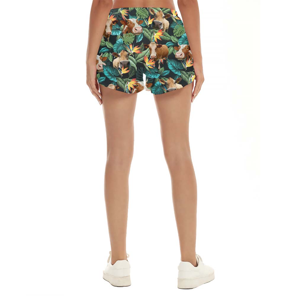 Summer Hawaiian Shorts Women Cow Matching