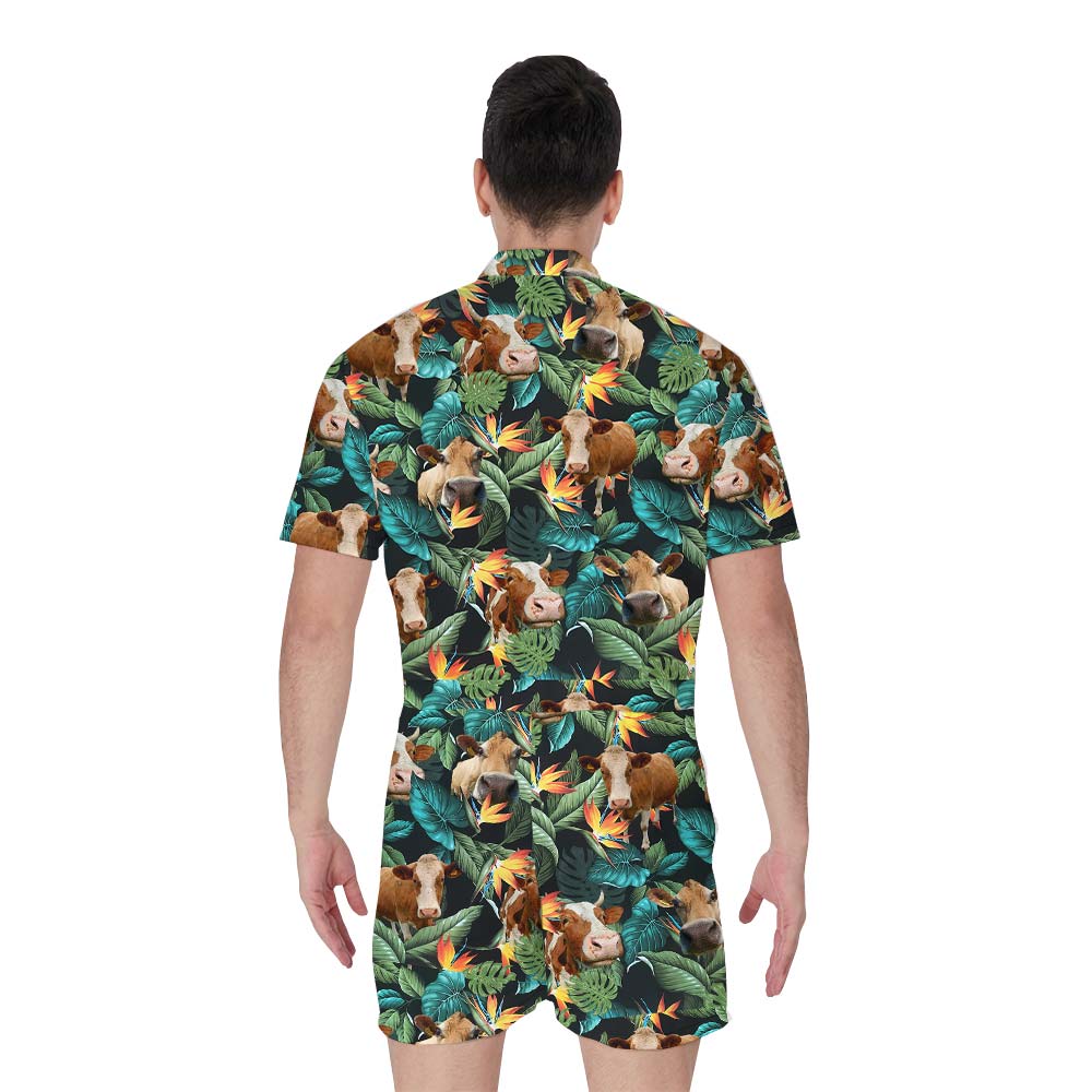 Cow Matching Hawaiian Romper Men