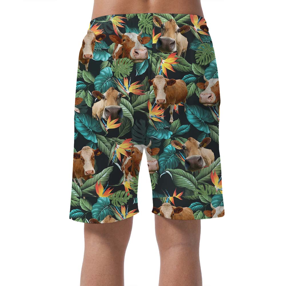 Summer Hawaiian Shorts Men With Cow Pattern