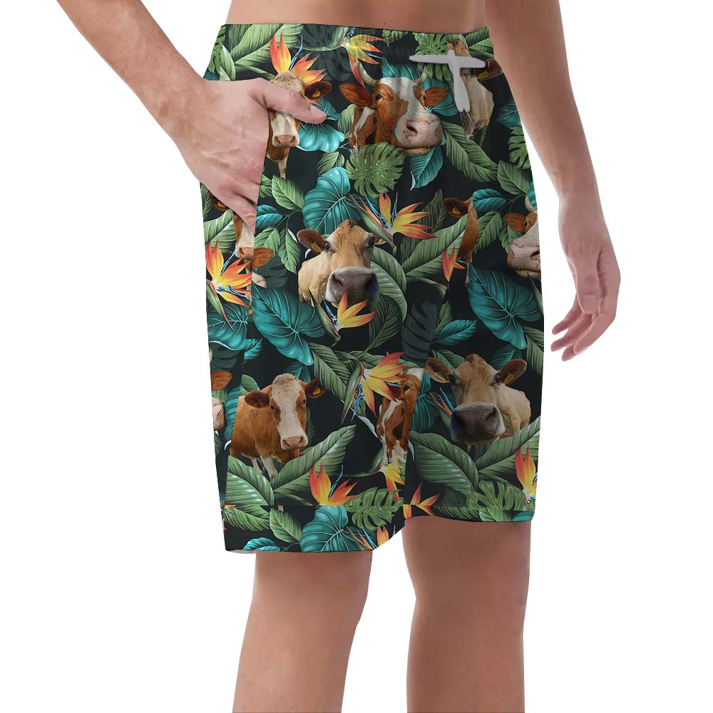 Summer Hawaiian Shorts Men With Cow Pattern