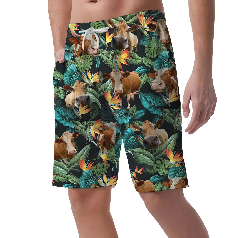 Summer Hawaiian Shorts Men With Cow Pattern