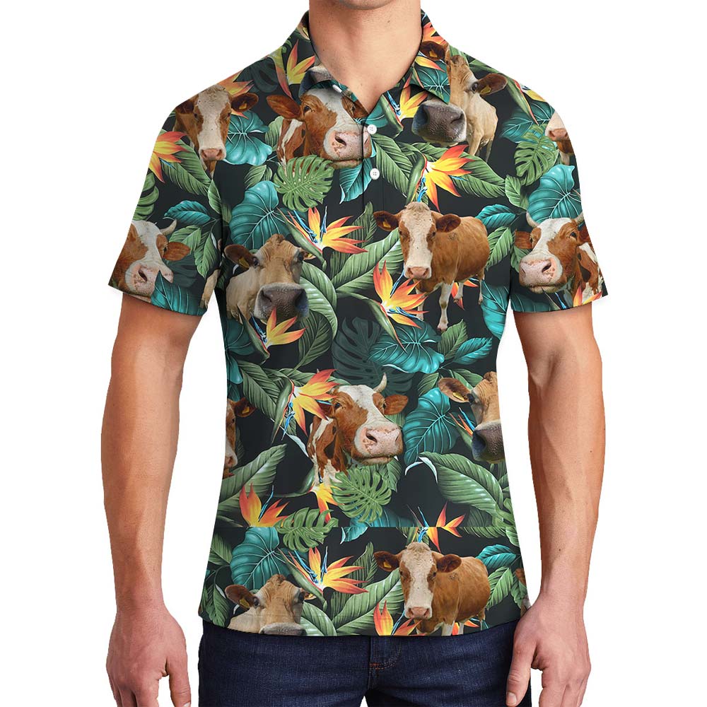 Tropical Cow Print Hawaiian Polo Men - variant image 1