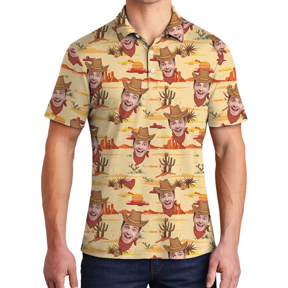 Custom Face Western Cowboy Hawaiian Polo Men - variant image 1
