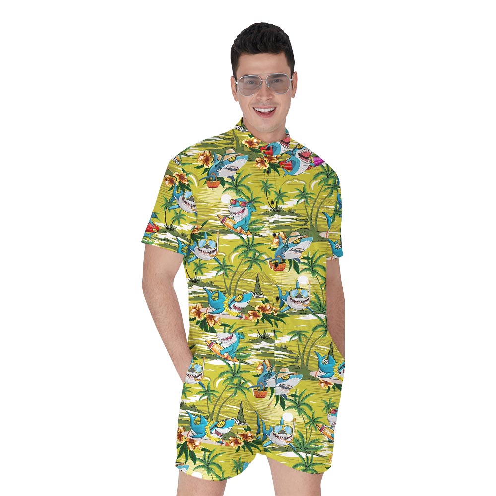 Summer Shark Vacation Hawaiian Men's Romper - variant image 1