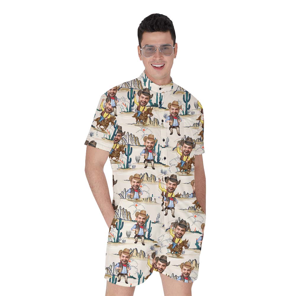 Cowboy Custom Face Hawaiian Romper Men - variant image 1