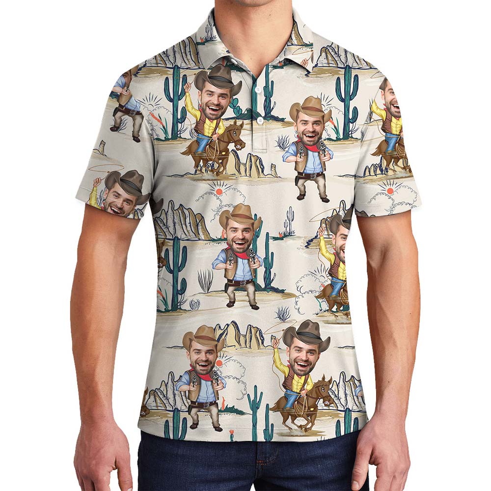 Custom Face Cowboy Hawaiian Polo Men - variant image 1