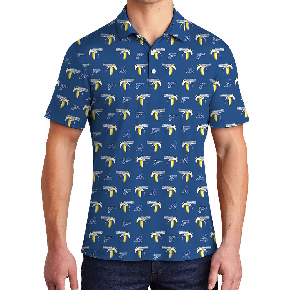 Banana Gun Blue Polo Shirt For Men - variant image 1