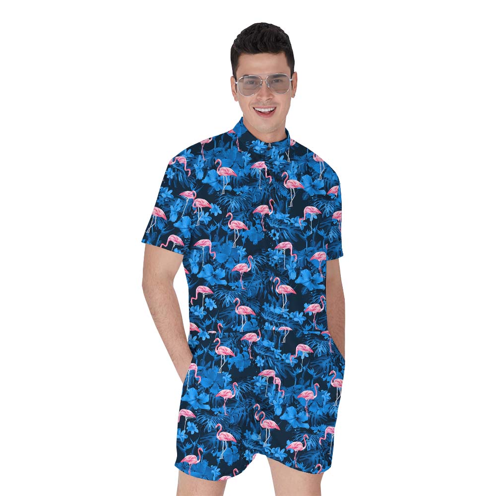 Flamingo Tropical Romper For Male Blue - variant image 1