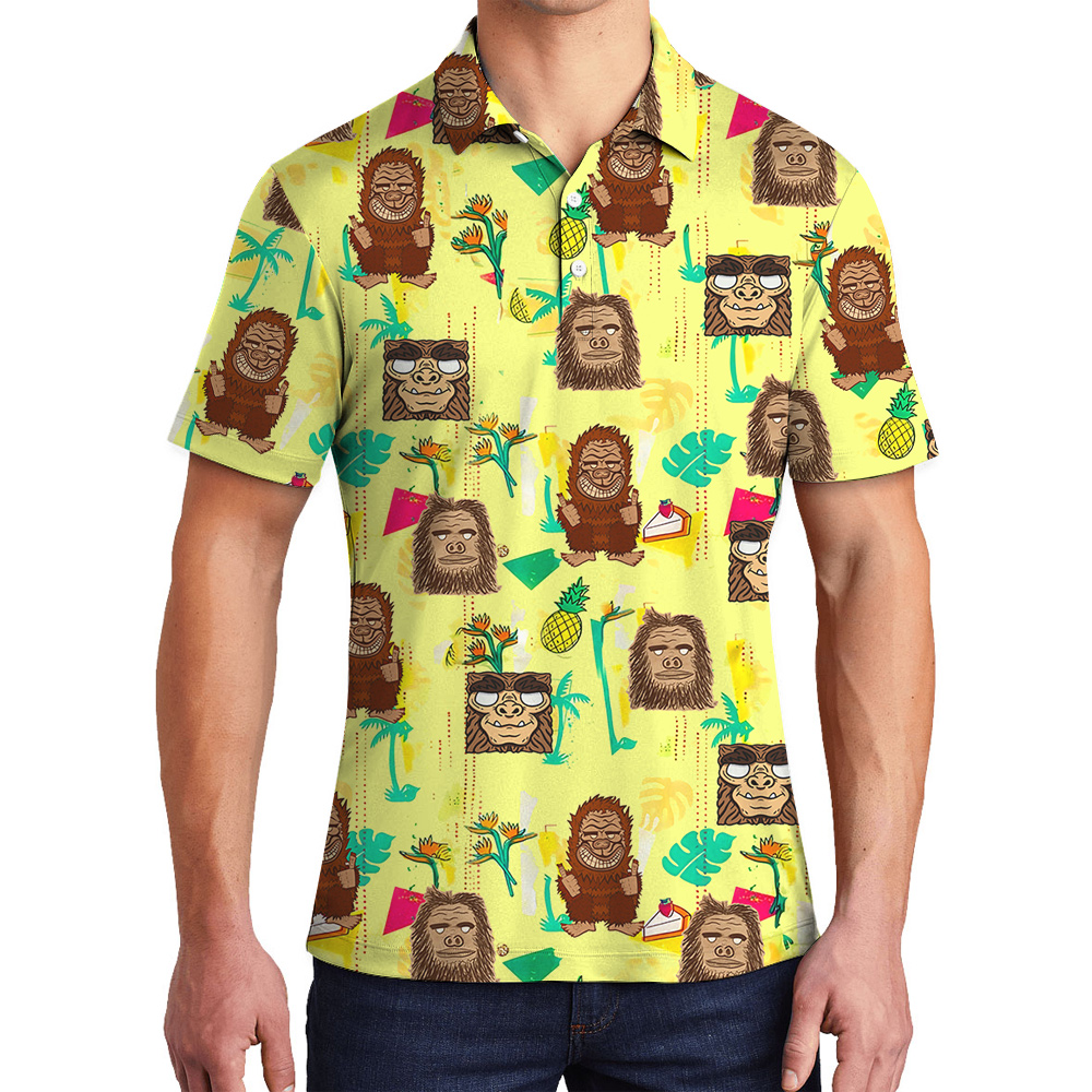 Cute Tiki Bigfoot Pineapple Hawaiian Polo Shirt - variant image 1