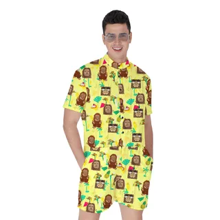 Tiki Sasquatch Yellow Men's Hawaiian Romper
