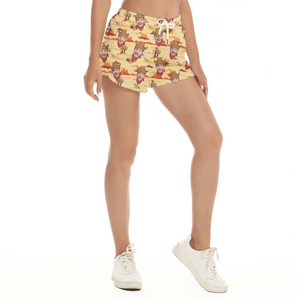 Custom Face Women's Hawaiian Shorts Western Cowboy