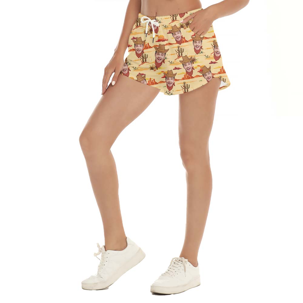 Custom Face Women's Hawaiian Shorts Western Cowboy