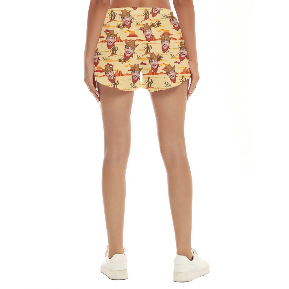 Custom Face Women's Hawaiian Shorts Western Cowboy