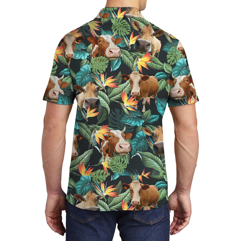 Tropical Cow Print Hawaiian Polo Men