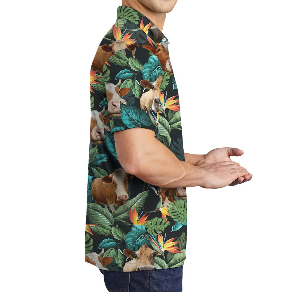 Tropical Cow Print Hawaiian Polo Men