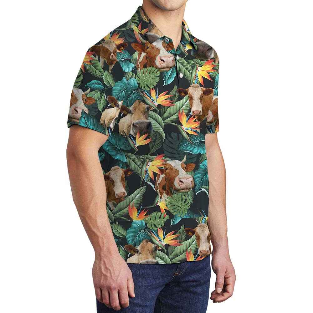 Tropical Cow Print Hawaiian Polo Men