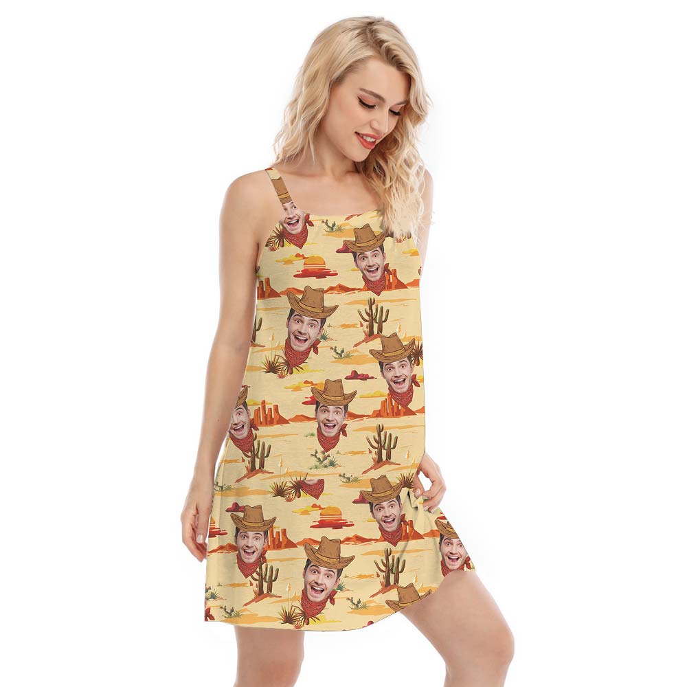Custom Face Hawaiian Cami Dress Western Cowboy