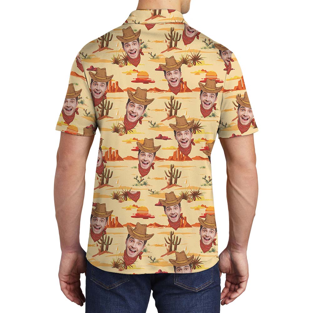 Custom Face Western Cowboy Hawaiian Polo Men